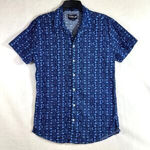 Trunks Small Button Down Shirt Short Sleeve Blue Fish‎ Swim Beach Pool Summer